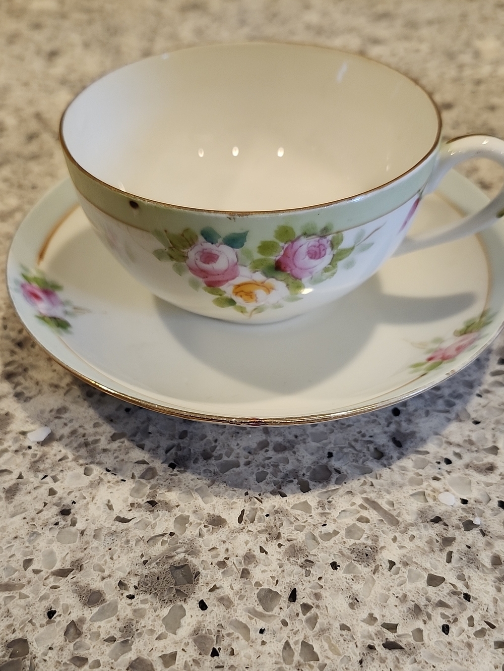 VINTAGE Elegant Floral Teacup and Saucer - White with Pink Rose Accents